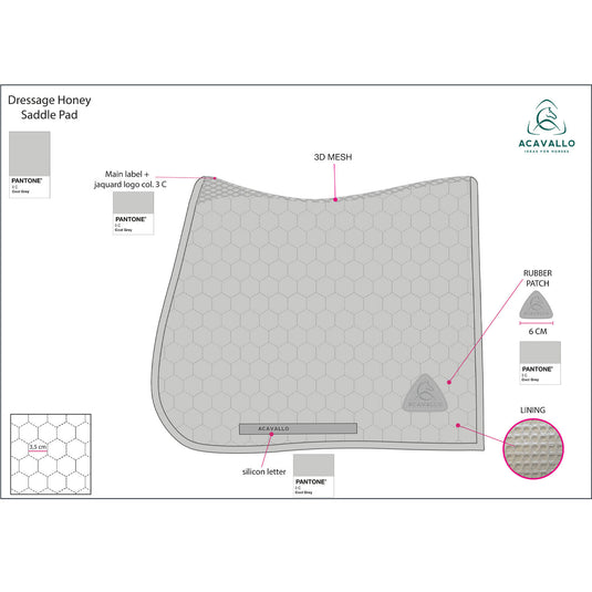 Tapis de dressage Honey Acavallo gris (cool grey) – fiche technique