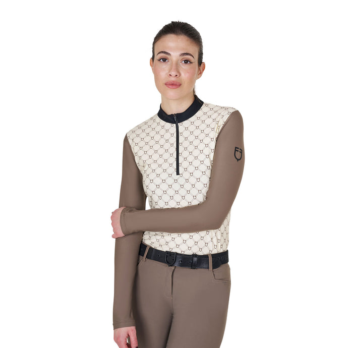 WOMEN'S TRAINING MONOGRAM PRINT POLO SHIRT LS ZIP