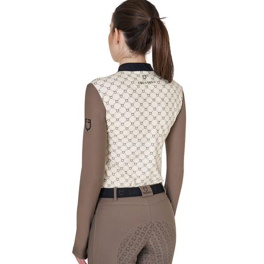 WOMEN'S TRAINING MONOGRAM PRINT POLO SHIRT LS ZIP