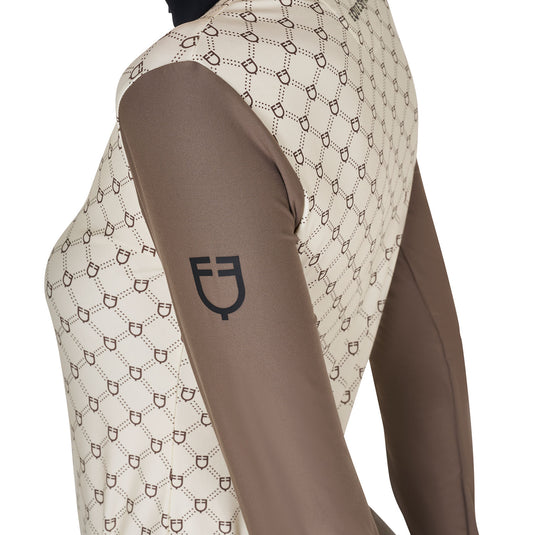 WOMEN'S TRAINING MONOGRAM PRINT POLO SHIRT LS ZIP