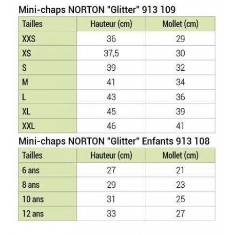 Chargez l'image dans la visionneuse de la galerie, Guide des tailles mini-chaps NORTON Glitter
