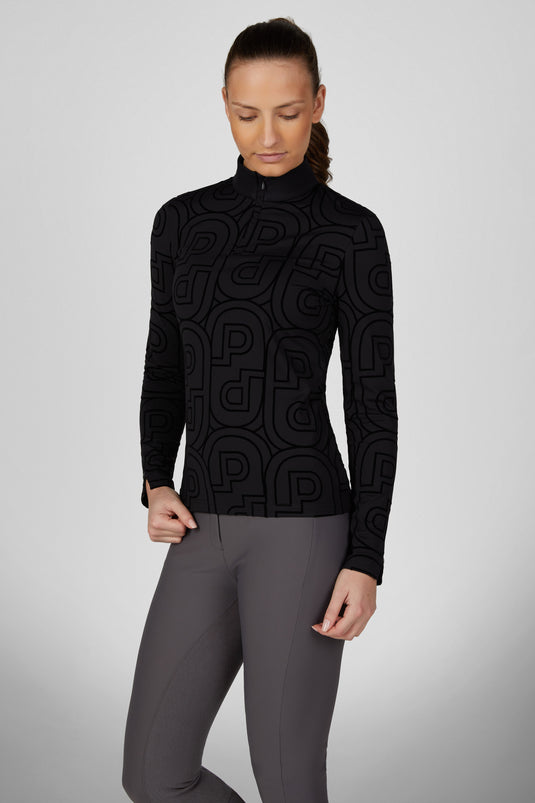 Sous-pull zippé PIKEUR Zip Print Shirt 228400 noir porté