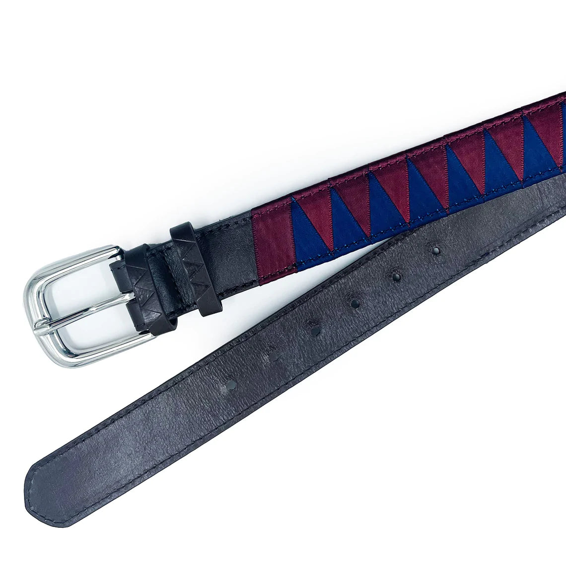 Cuir Marron/Satin Navy et Burgundy